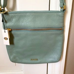 FOSSIL Mini Piper Crossbody Bag Sea Glass Blue Green Cow Hide Leather Purse NWT